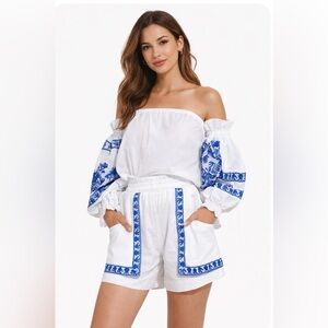 NWT Lace Top & Short Set Embroidered 100% Cotton